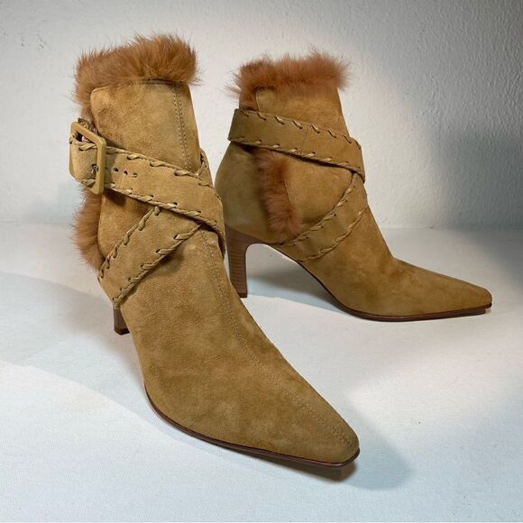 Antonio Melani suede fur trimmed stiletto ankle booties 6 - Picture 8 of 13